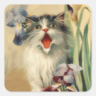 „Katze und Schwertlilien“ von Maurice Boulanger Quadratischer Aufkleber