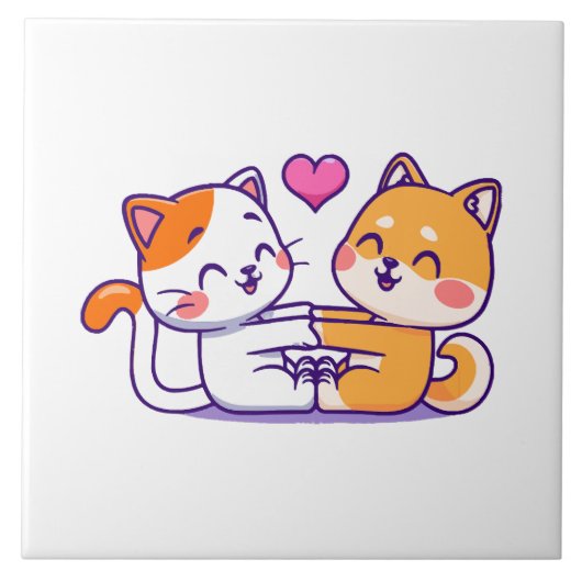 Katze und Shiba Inu Fliese (Vorderseite)