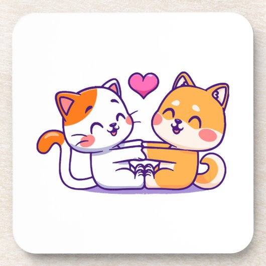 Katze und Shiba Inu Getränkeuntersetzer (Vorderseite)