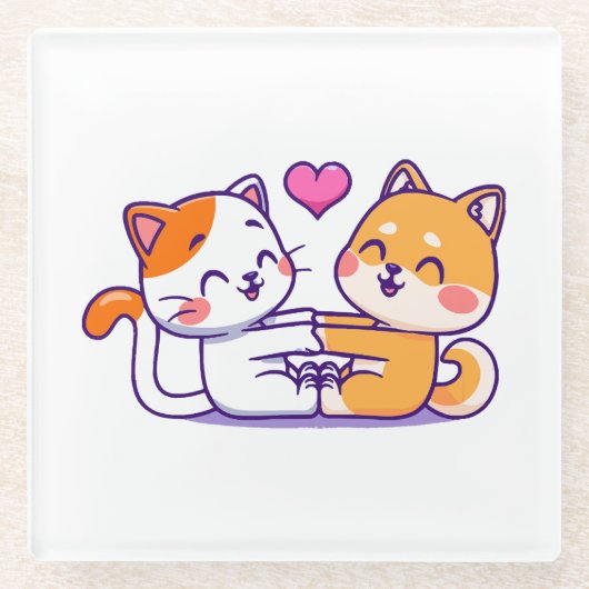 Katze und Shiba Inu Glasuntersetzer (Vorderseite)