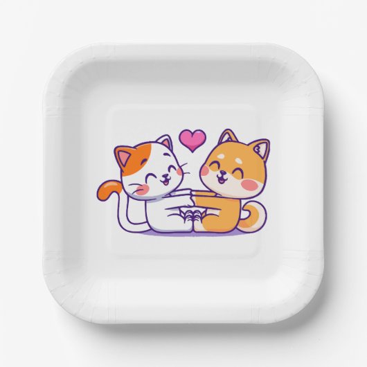 Katze und Shiba Inu Pappteller (Vorderseite)