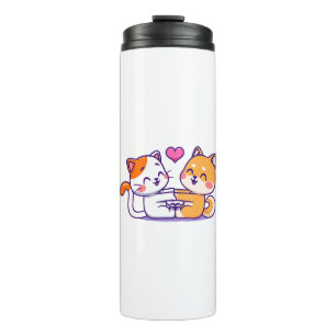 Katze und Shiba Inu Thermosbecher