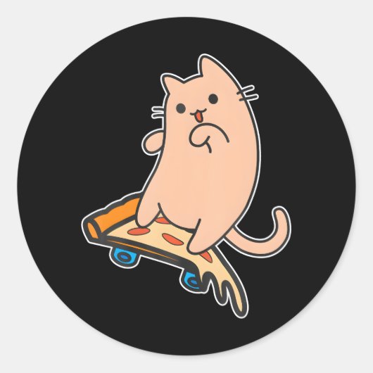 Katze und Skateboard Skateboard Pepperoni Pizza Runder Aufkleber (Vorderseite)