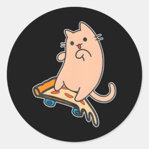 Katze und Skateboard Skateboard Pepperoni Pizza Runder Aufkleber