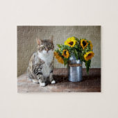 Katze und Sonnenblumen Puzzle (Horizontal)