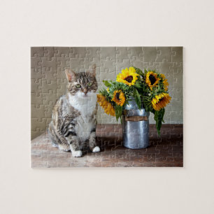 Katze und Sonnenblumen Puzzle