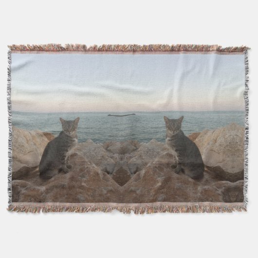 Katze und Sonnenuntergang Decke (Vorderseite)