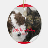 Katze und Spielzeughund, Ihr Foto Keramik Ornament (Links)