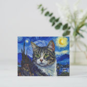 Katze und Starry Night Postkarte (Stehend Vorderseite)