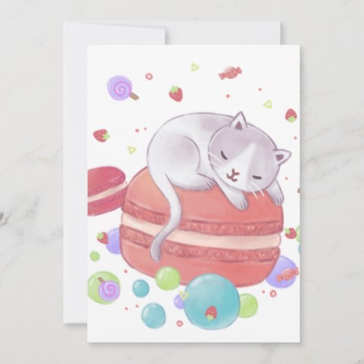 Katze und Süßigkeiten Einladung (Vorderseite)