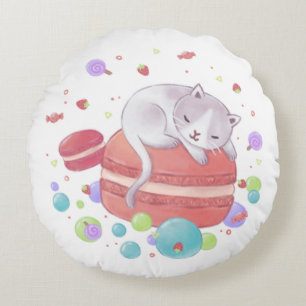 Katze und Süßigkeiten Rundes Kissen