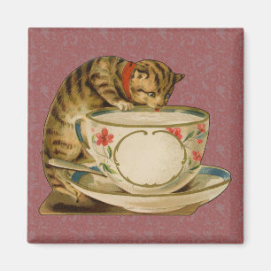 Katze und Teetasse Vintage viktorianisch Magnet
