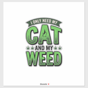 Katze und Unkraut Vintage-Stich T-Shirt Design_1 Aufkleber