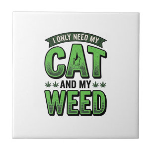 Katze und Unkraut Vintage-Stich T-Shirt Design_1 Fliese