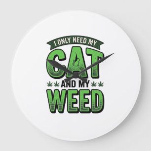 Katze und Unkraut Vintage-Stich T-Shirt Design_1 Große Wanduhr