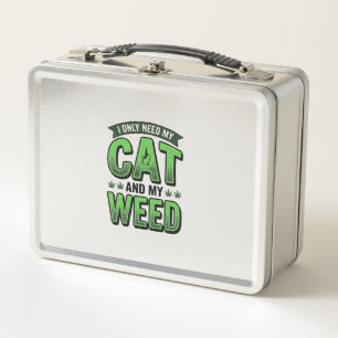 Katze und Unkraut Vintage-Stich T-Shirt Design_1 Metall Brotdose