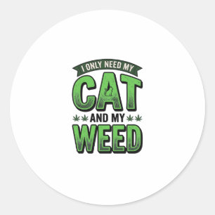 Katze und Unkraut Vintage-Stich T-Shirt Design_1 Runder Aufkleber