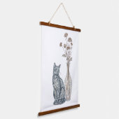 Katze und Vasen Wandteppich Mit Holzrahmen (Gewinkelt)