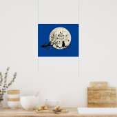 Katze und Vögel mit Silhouette und Vollmond Poster (Küche)