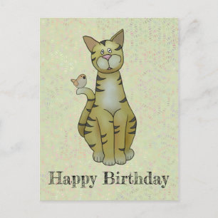 Katze und Vogel Postkarte