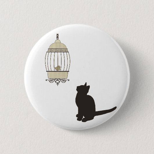 Katze und Vogelkäfig Button (Vorderseite)