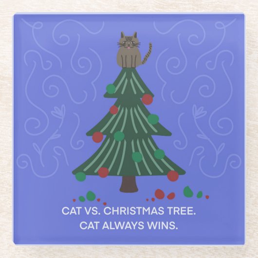Katze und Weihnachtsbaum Napkin Glasuntersetzer (Vorderseite)