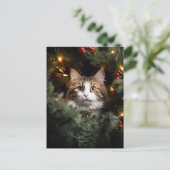 Katze und Weihnachtsbaum Postkarte (Stehend Vorderseite)