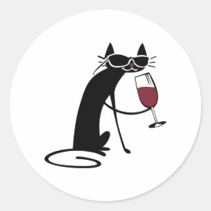 Katze und Wein Runder Aufkleber