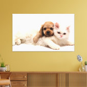 Katze und Welpe Leinwanddruck (Insitu (Wohnzimmer))