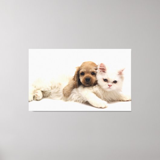 Katze und Welpe Leinwanddruck (Vorderseite)