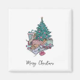 Katze und Welpen Weihnachtsbaum Einfach Minimalist Magnet
