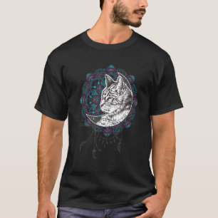 Katze und Yoga Hübsche Katze Mandala Halbmond T-Shirt