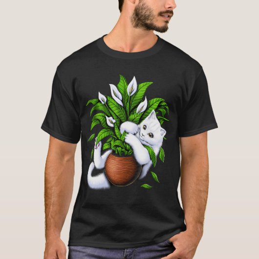Katze und Zimmerpflanzen T-Shirt (Vorderseite)