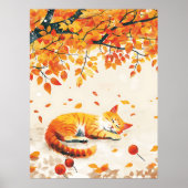 Katze unter Blätter, gemütliche Herbstdekor-Kunst, Poster (Vorne)