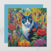 Katze unter Blume Mitteilungskarte (Vorne/Hinten)