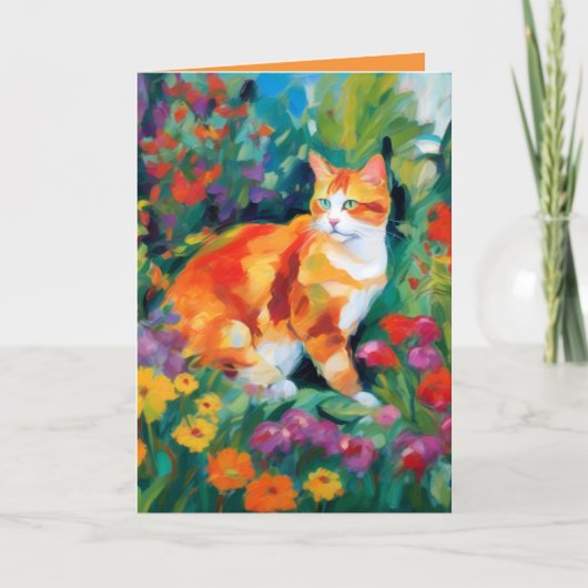 Katze unter Blumen Grußkarte Karte (Vorderseite)