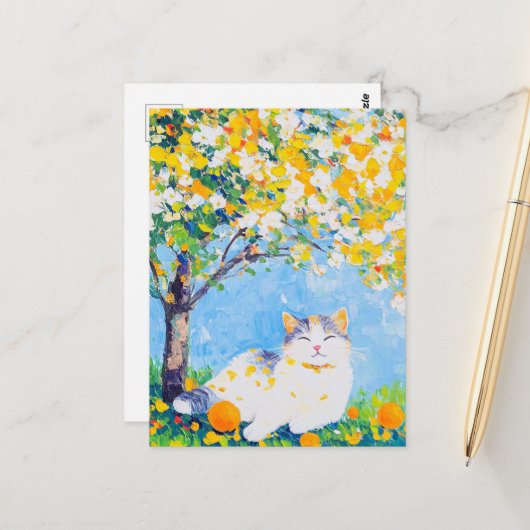 Katze unter dem Orangenbaum Postkarte (Vorderseite/Rückseite Beispiel)