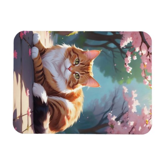 Katze unter dem Sakura-Baummagneten Magnet (Horizontal)