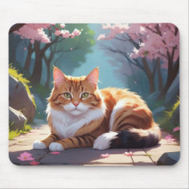 Katze unter dem Sakura-Baummousepad Mousepad