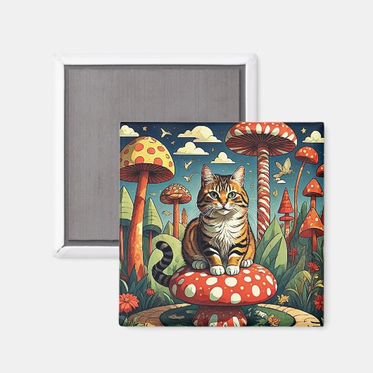 Katze unter den Pilzen Magnet (Vorderseite/Rückseite)