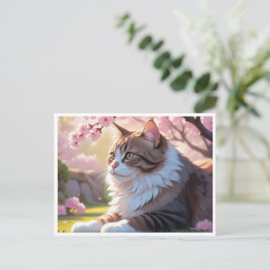 Katze unter der Postkarte des Sakura-Baumes (Stehend Vorderseite)