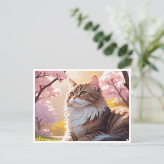 Katze unter der Postkarte des Sakura-Baumes (Stehend Vorderseite)
