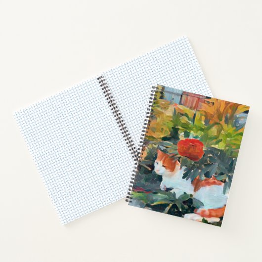 Katze unter einem blühenden Busch Notizblock (Innenseite)