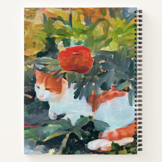 Katze unter einem blühenden Busch Notizblock (Rückseite)