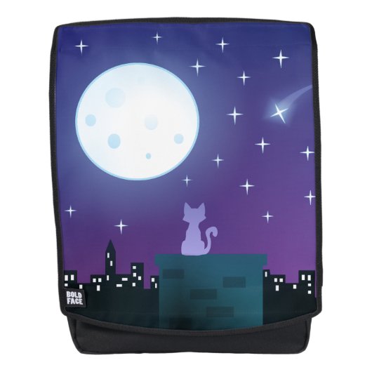 Katze unter Mondlicht Rucksack (Vorderseite)