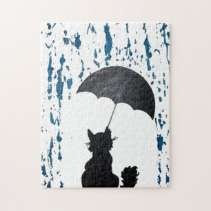 Katze unter Regenschirm Puzzle