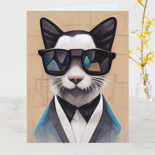 KATZE VATER BIRTHDAY SUNGLASSEN COOLE BIRTHDAY CAR KARTE (Gelbe Blume)