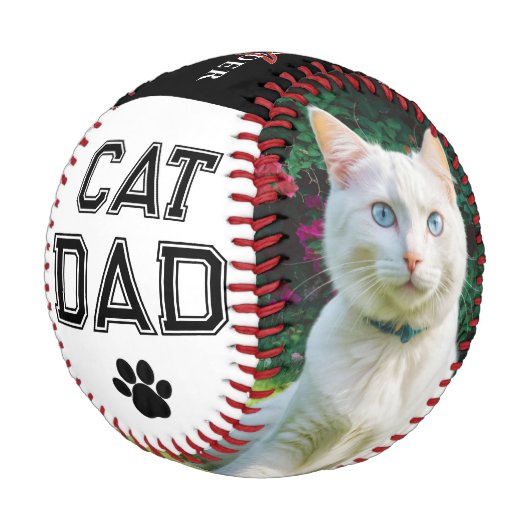 Katze Vater Vatertag Haustiere Fotos Mit Monogramm Baseball (Schrägansicht)