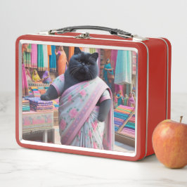 Katze verkauft Kleidung auf dem indischen Markt Metall Brotdose