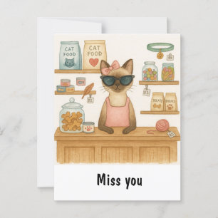 Katze verkauft Lebensmittel in der Tierhandlung Postkarte